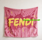 Fendi Pink & Yellow Drip Art Flannel Throw Blanket IMG_9591